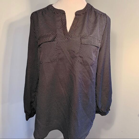 Cynthia Rowley B&W Polka Dot Long Sleeve Henley XL - Picture 2 of 5